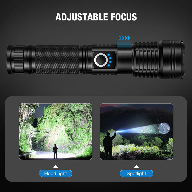 Rechargeable Flashlights 90000 High Lumens - 2 Pack, Super Bright LED Flashlight Rechargeable with 5 Light Modes, High Powered & IPX7 Waterproof Flash Light for Camping, Home