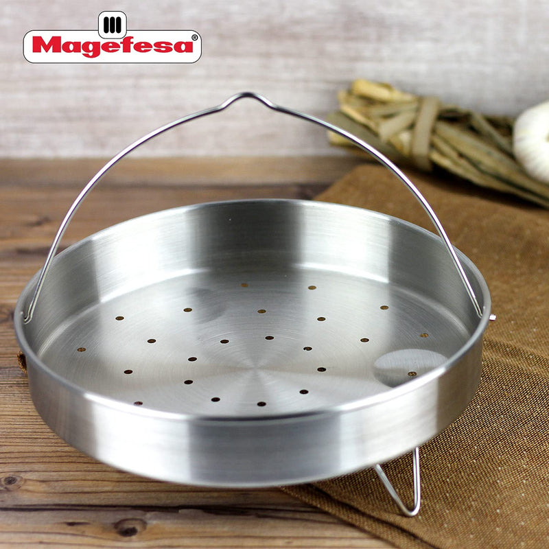 MAGEFESA Stainless Steel Universal Steamer Basket with Tripod, 8-Inch, Dishwasher Safe, Compatible with 8.7-inch Pressure Cookers and Cookware