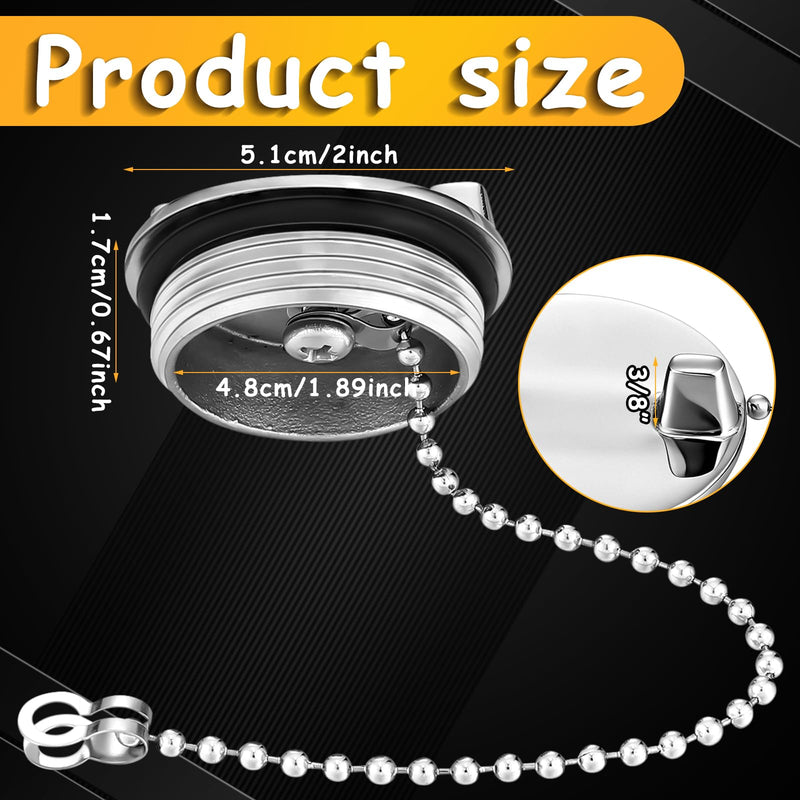 2-Pack Boat Gas Cap Chrome-Plated Zamak Replacement Gas Fill Cap with Waterproof O-Ring Chain for Boats Yachts Deck Filler Plate, Deck Marine Hardware Accessory