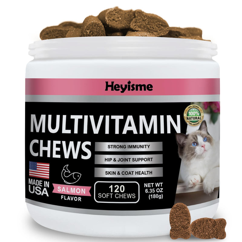 Lysine Supplement for Cats, Cat Treats for Sneezing and Runny Nose, Cat Cold, Cat Immune Support, Eye Function, and Respiratory Health, L-Lysine Cat Vitamins for Cats (Salmon, 120 Chews)
