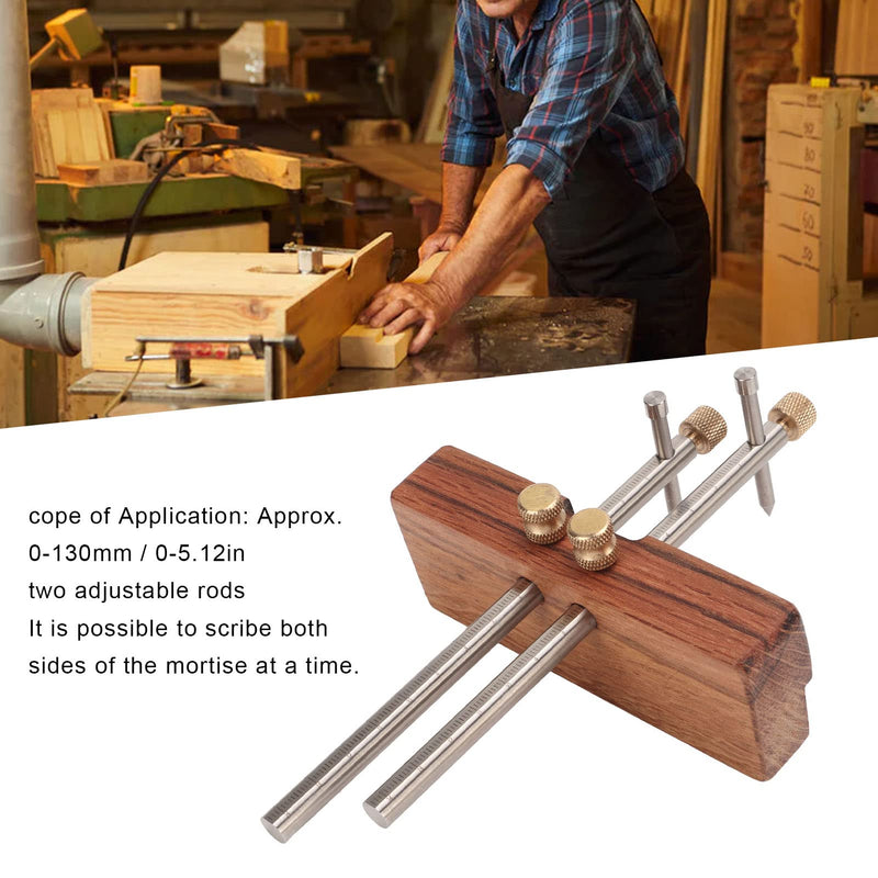 Adjustable Mortise Gauge, Woodworking Marking Gauge, Dual Rod Draw Line Stainless Steel Mortise Gauge for Metal Wood Ceramic Tile, Approx 0-130mm