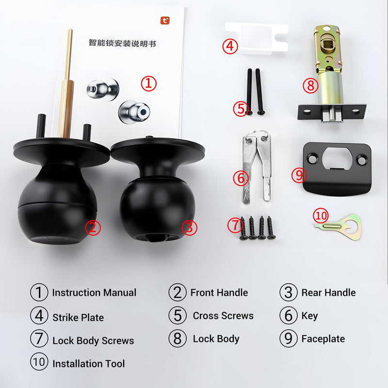 NexusLab Smart Door Knob with Fingerprint, Keyless Entry Door Lock for Bedroom, Home Office & Apartment, Biometric Door Handle with App Control, Auto Lock, Easy DIY Installation, Matte Black