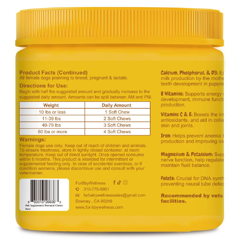 Dog Prenatal Vitamins for Pregnant & Nursing Dogs - Supports Healthy Pregnancy, Puppy Growth & Lactation - with Folic Acid, Iron & Calcium - 120 Soft Chews