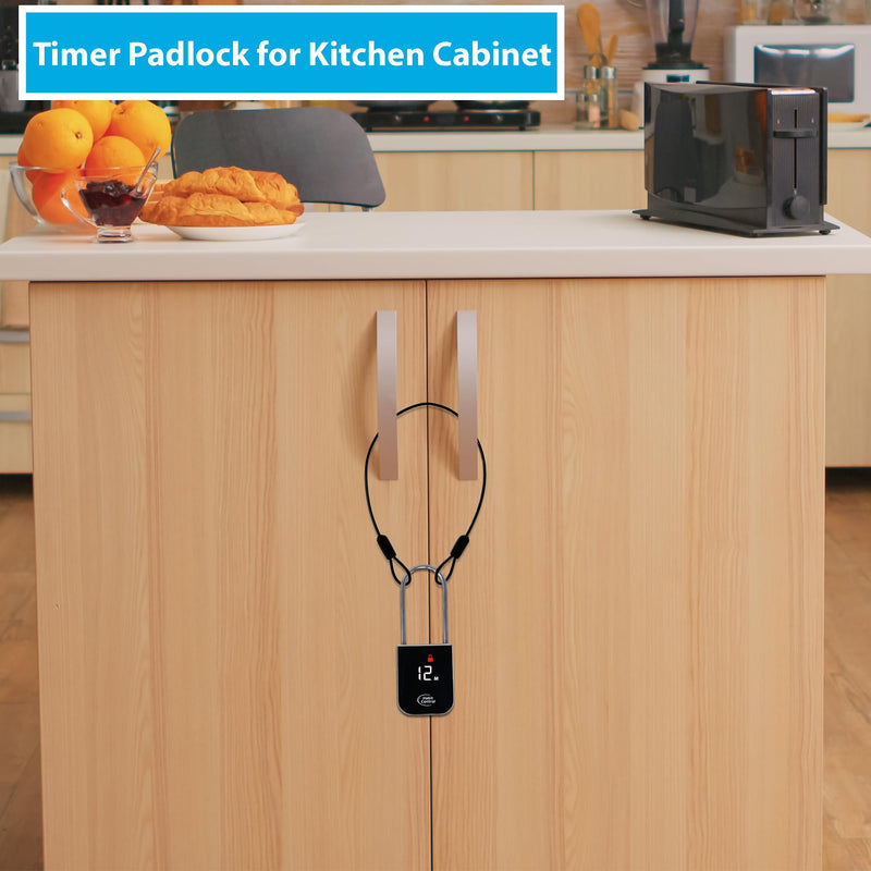 Metal Timer Lock - Smart Padlock for Kitchen Cabinets, Timed Out Keyless Pad Lock, Electronic Time Locking Lock for Cell Phones, Snack, Liquor, Game Consoles & Other Unwanted Temptations Silver