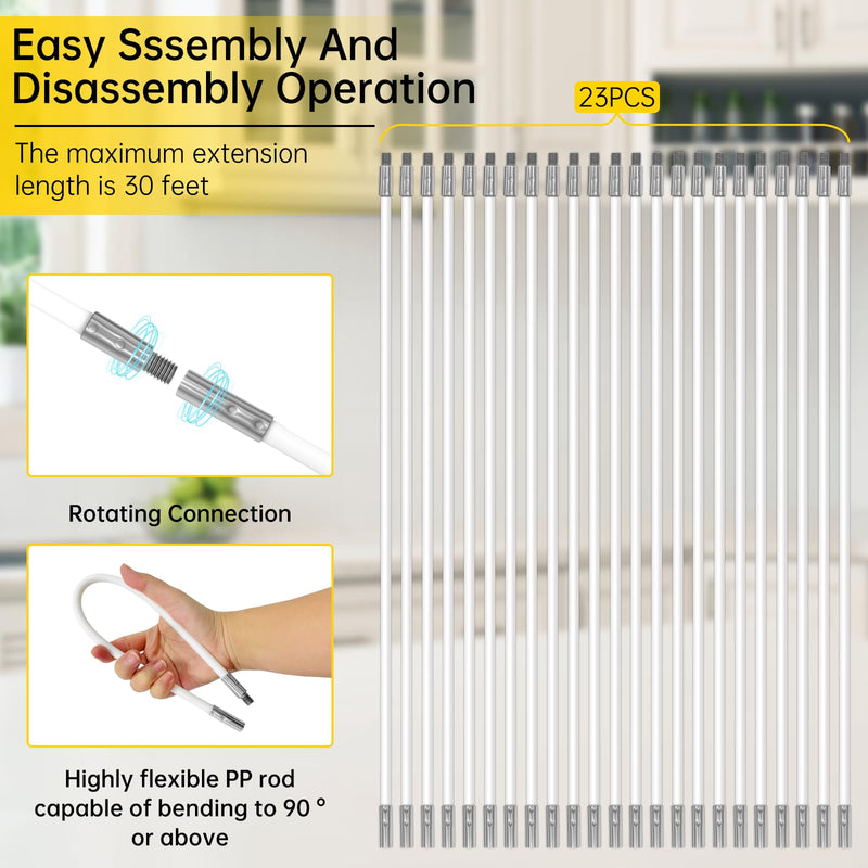 30 Feet Dryer Vent Cleaner Kit, Duct Cleaning Brush with 23 PP Rods and 4-Inch and 6-Inch Dryer Vent Brush, Dryer Cleaning Kit Suitable for Dryer Duct Cleaning Kit for Chimneys, Pipes,Dryers,Crevices
