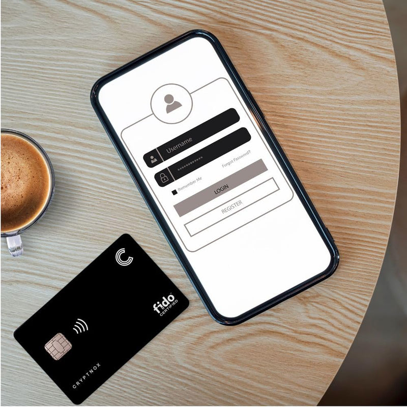 Cryptnox® FIDO2 Security Key - Passwordless & 2FA Authentication - Compatible Microsoft, Apple, Google & More - Mifare Desfire - Convenient Card Format - NFC & Contact (Black) Black