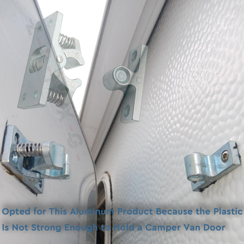 2 Pcs RV Door Catch Trailer Door Latch, Spring Loaded Door Easy Lock Stop Double Roller Catch Double Roller Buckle Zinc Alloy for Garden Bedroom Living Room Boat Door Garage
