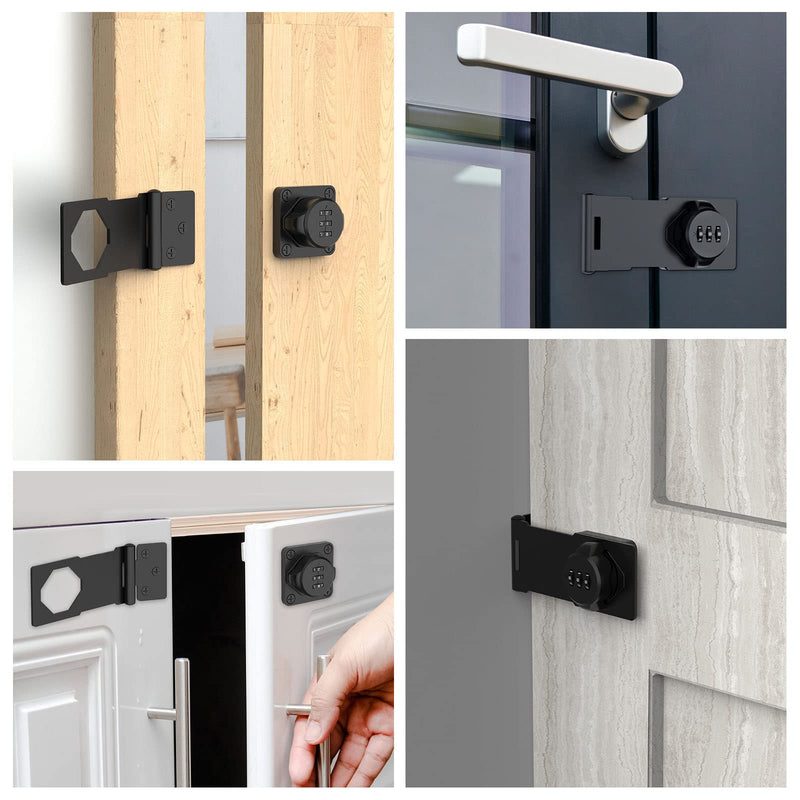 Mechanical Password Rotary Hasp Locks, Cabinet Locks with Combination, Door Security Latch for Small Barn Doors, Cabinets, Gate, Bathroom, Outdoor, Closet, Fence (2 Packs Black) 2 Packs Black