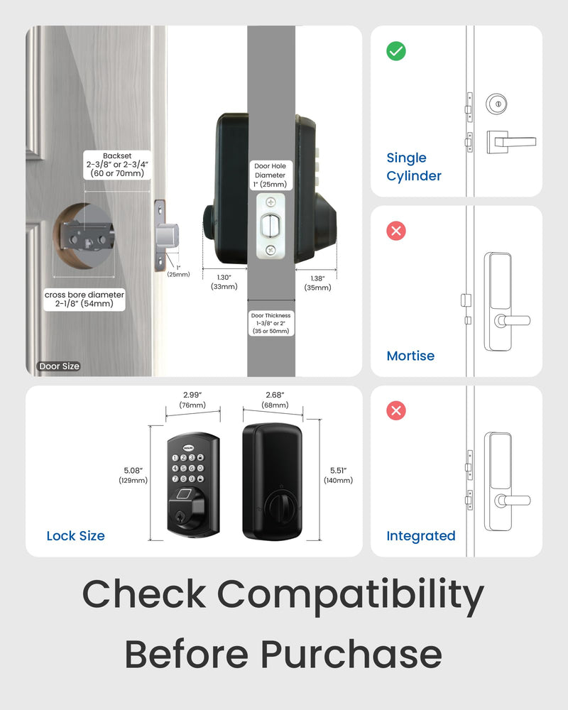 DESLOC A100F Keypad Fingerprint Door Lock, Keyless Entry Door Lock, Smart Lock Deadbolt for Front Door, Easy Installation, Emergency Power Port,12 Months Battery, IP54 Waterproof, 5 Keys No Handle