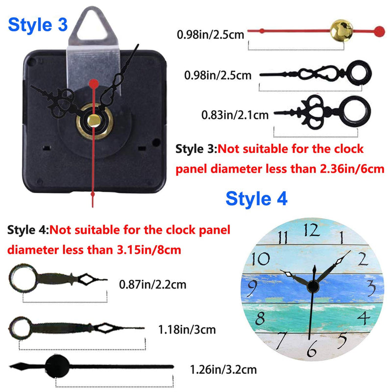 2 Pack Non Ticking Wall Miniature Clock Movements Mechanism with 5 Pairs of Short Hands Quartz Motor Kit Battery Operated DIY Repair Parts Replacement, 5/32 In Max Dial Thick, 1/2 In Shaft Length Shaft Length 1/2 Inch