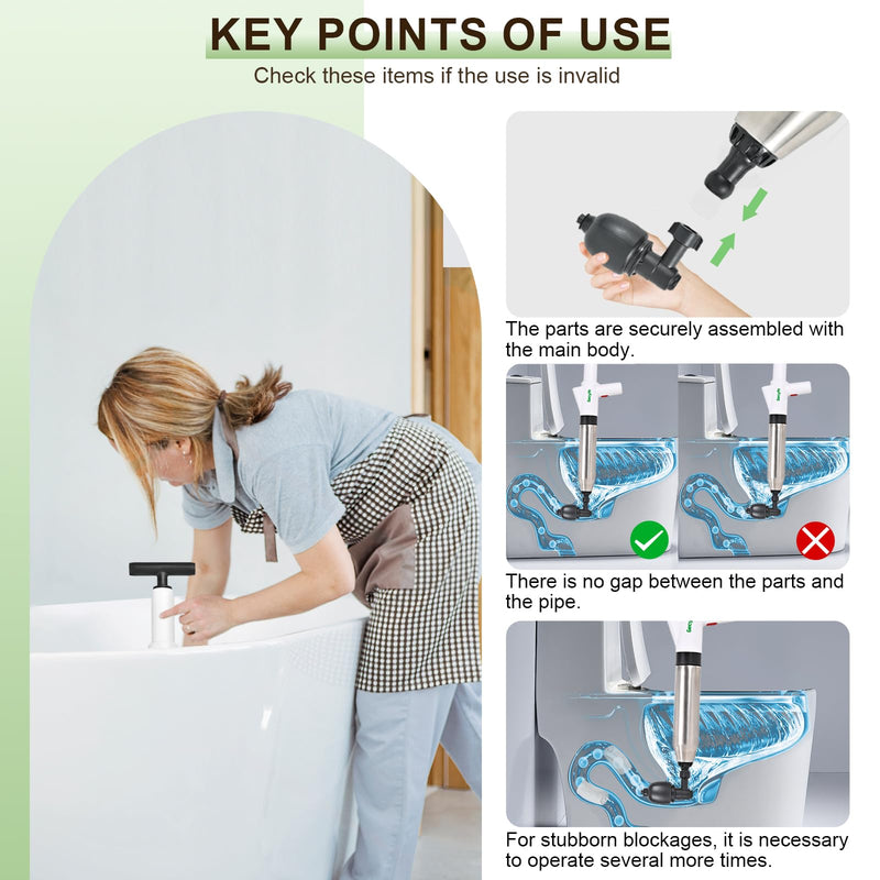 Toilet Plunger, High Pressure Drain Unclogging Tool, Plungers for Bathroom, Floor, Shower, Kitchen Heavy Duty, Multi-Purpose Air Pump Plunger for Toilet, Toilet Snakes for Hair Clog Remover