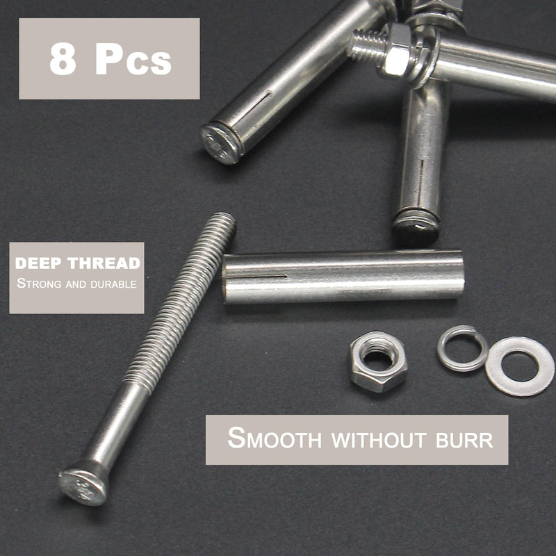 8 Pcs M8 x 80mm 304 Stainless Steel Hex Expansion Bolt, 304 Stainless Steel Expansion Screw Bolts Sleeve Anchoring Fastener Wall Concrete Brick Expansion Screw M8x80mm/8 Pcs