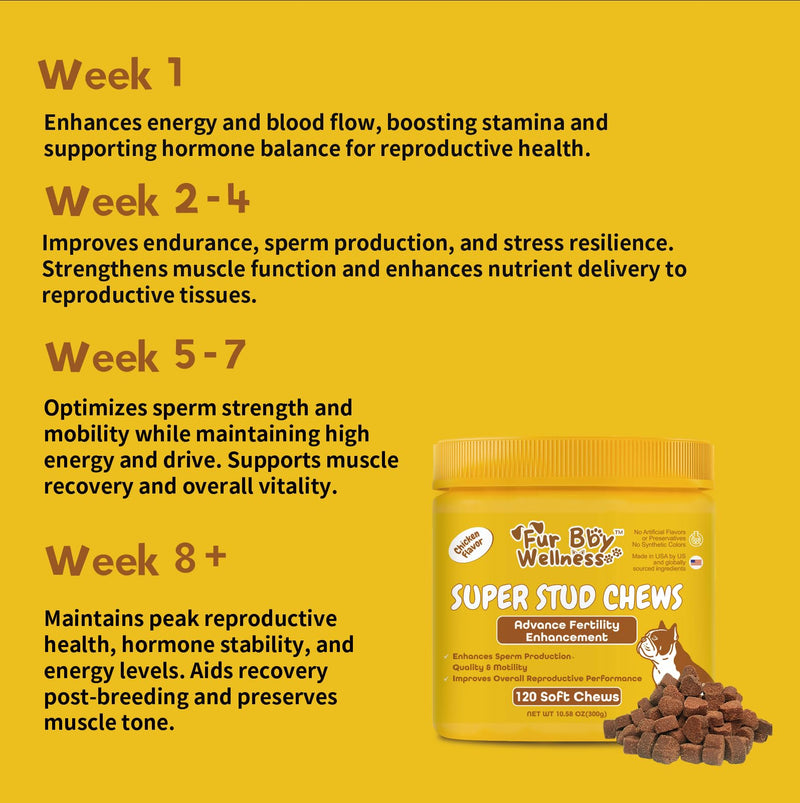 Reproductive Health Supplement for Dogs - Fertility & Breeding Support Soft Chews with L-Carnitine, Zinc, Ginseng & Vitamins - Boosts Reproductive Cells, Testosterone & Vitality - 120 Count