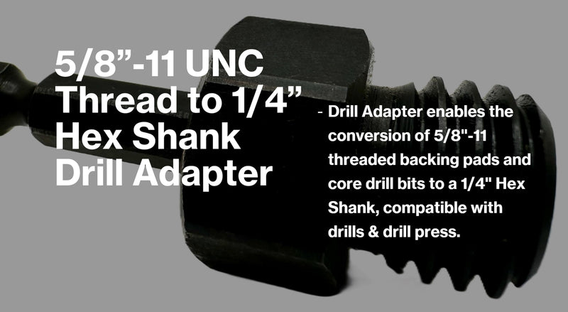 5/8" to 1/4" Hex Drill Adapter Converts 2" to 6" Polisher Pad Backing Plates or Core Drill Bit with 5/8”-11 UNC Thread to 1/4" Hex Shank for Use with Drills and Drill Press (1 Pack)