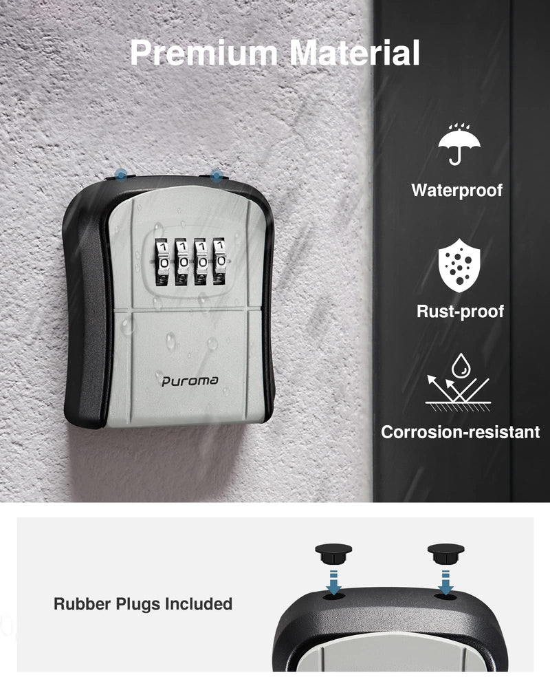 Puroma Key Lock Box, Portable Combination Lockbox Wall-Mounted Key Storage Box for House Keys, Resettable Code Safe Security Lock Box for Home, Office, Apartment Spare Key Storage (1 Pack, Gray) 1