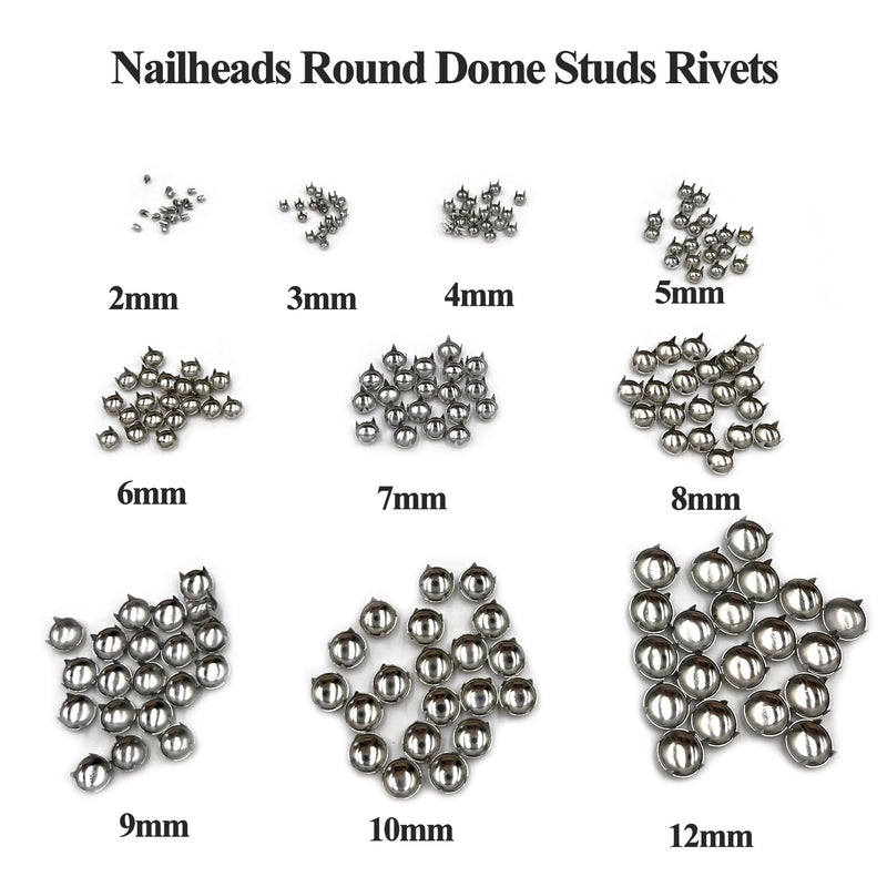 Honigo 200pcs Nailheads Dome Studs Rivets Silver Metal Solid Brass 2/3/4/5/6/7/8/9/10/12mm 4 Prongs Spikes Spots for Leather Craft Clothes Belt Bag Shoes Decorations Totes DIY Craft Round-Silver 200 Pack 2/3/4/5/6/7/8/9/10/12MM