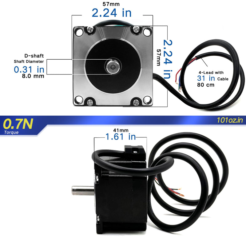 Nema 23 CNC Stepper Motor 101oz.in/0.7Nm Bipolar 2.4A CNC Mill Lathe Router 57x57x41mm