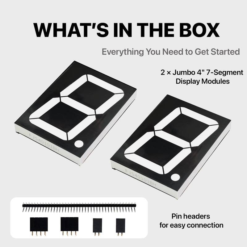 Lonely Binary 2-Pack 4" 7-Segment LED Display 74HC595 for Arduino & ESP32 | 100mm chainable digits; 12V segments, 5V/3.3V logic, 3-pin; Pico, STM32, ESP8266; scoreboard, clock, timer; tutorials
