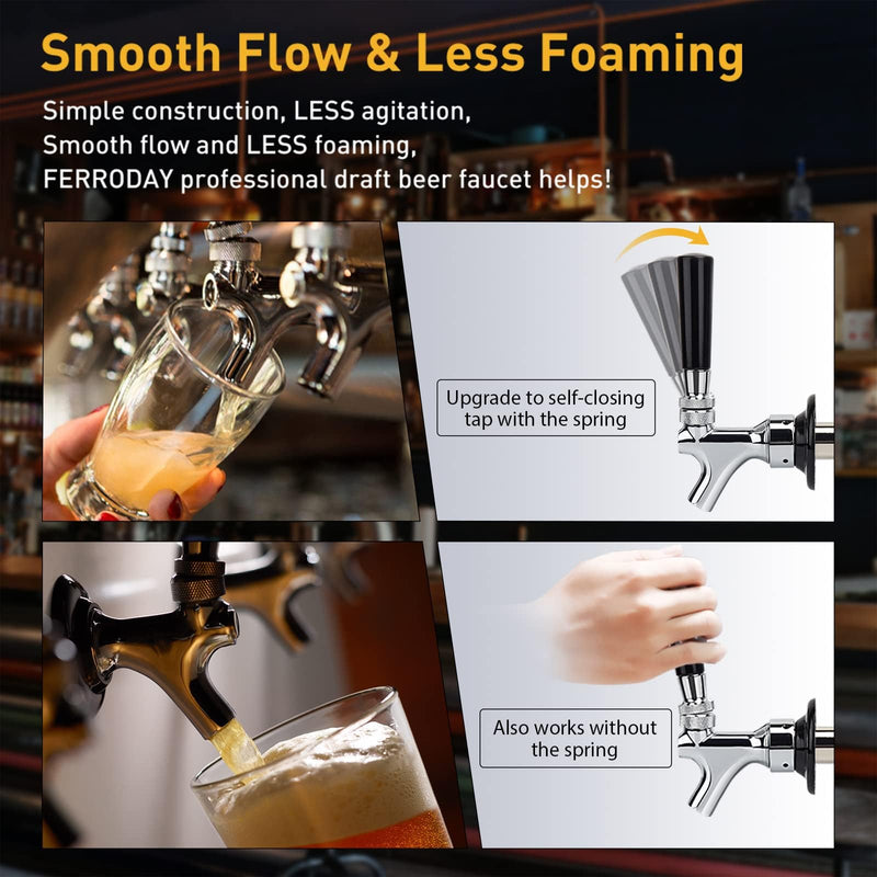 FERRODAY 4-1/8 inch Shank Stainless Steel Core Beer Faucet Draft Beer Faucet Chrome Plated Beer Tap No-Rust No-Leak Beer Faucet for Homebrew 1/4 Barb Keg Faucet Kegerator Parts Beer Tap Faucet