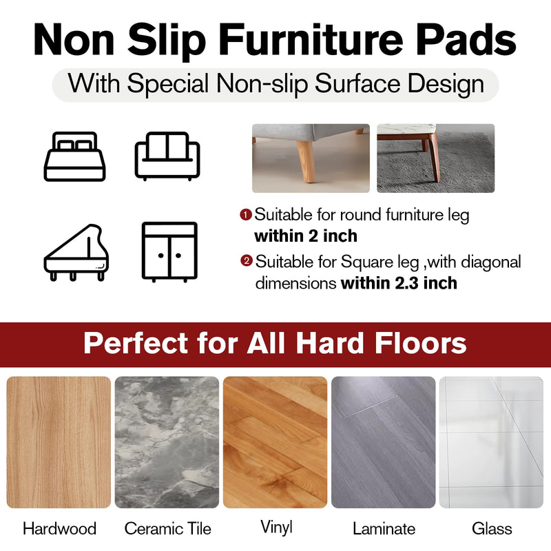 16 Pcs Furniture Coasters for Hardwood Floors, BOIVSHI Round Furniture Grippers for Hardwood Floors, 2” Furniture Pads Non Slip, No Slide Furniture Cups Floor Protector for Bed Couch Stoppers (Black) Black 2" x 2" - 16 Pcs