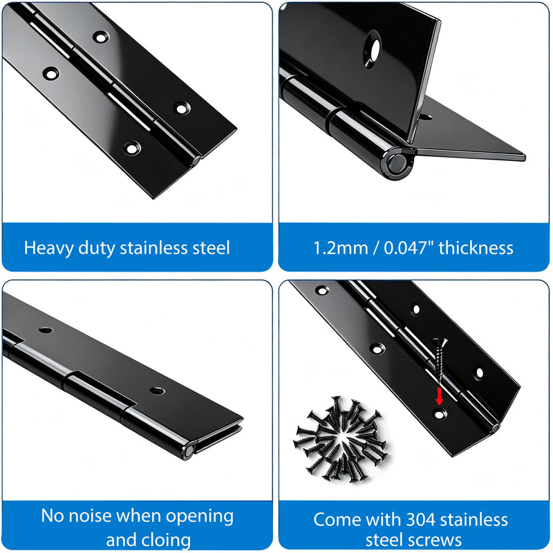 2Pack Black Piano Hinge 48 Inch x 2 Inch Open Width 48" x 2"