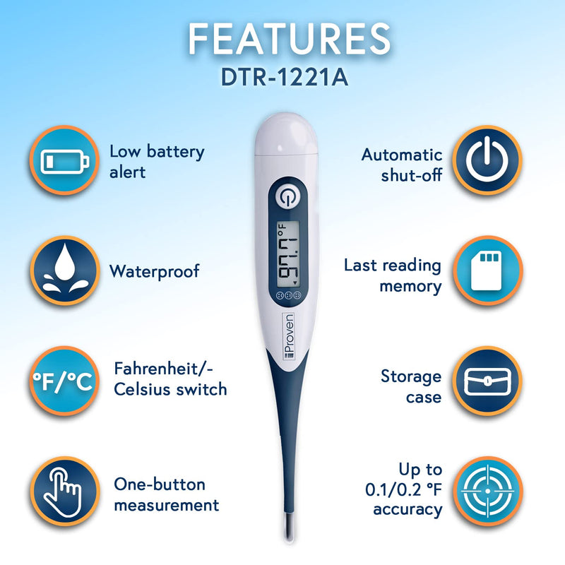 iProven Oral Thermometer, Measures in 10 seconds with flexible tip and fever alarm, Digital Medical Thermometer for adults, kids and toddlers - DTR-1221A 1