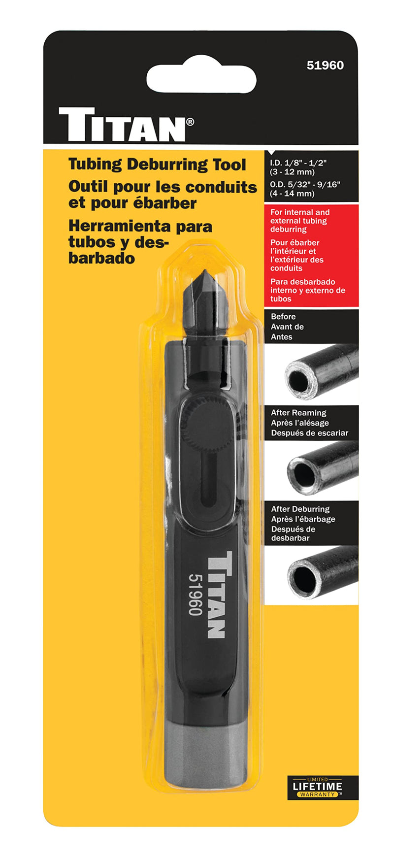 Titan 51960 Internal/External Tubing Deburring Tool, Brake Line Deburring Tool