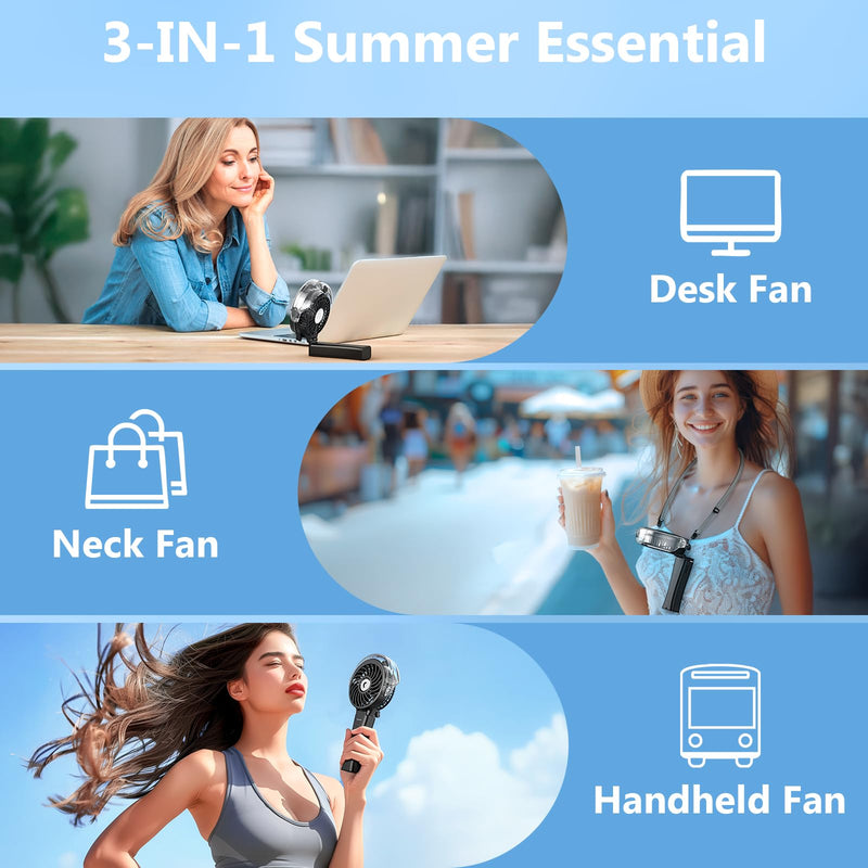 6000mAh Portable Handheld Misting Fan as Backup Power, 50ml XL Water Tank, 20H Runtime 3 Speeds, 180° Foldable Rechargeable Mist Fan for Travel, Outdoors, Makeup - Black