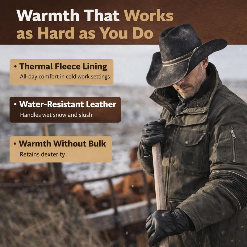 Bear Knuckles Insulated Leather Work Gloves D409, Midnight Black Fleece Lined Cowhide, Heavy Duty Work Gloves. Large