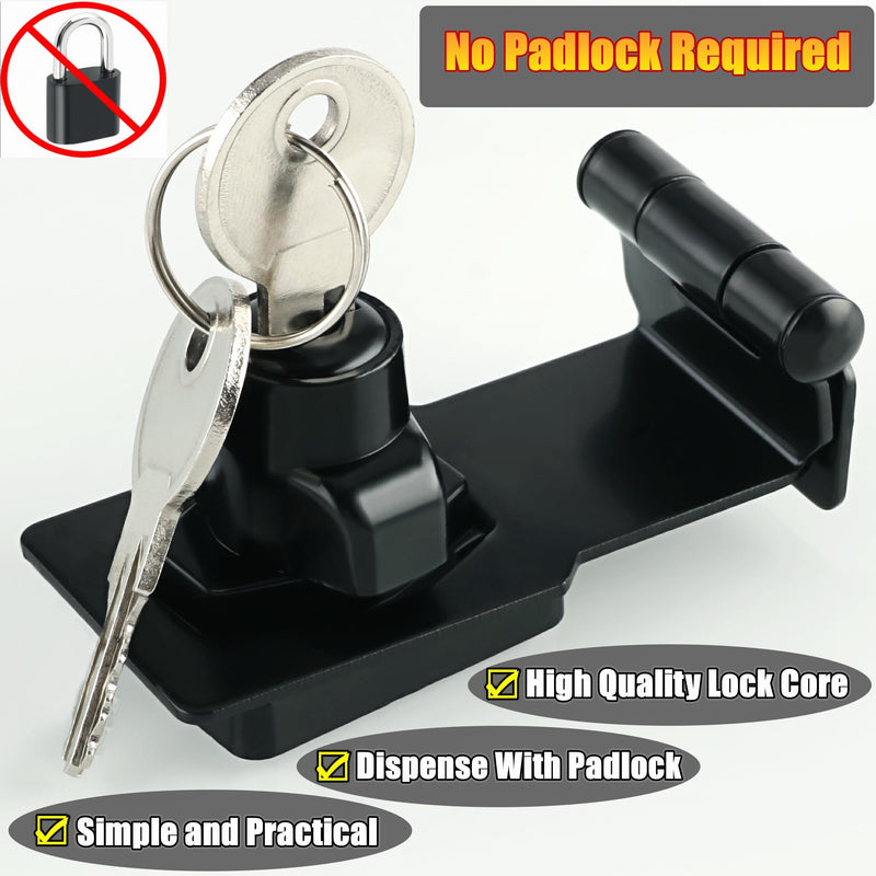Alise Keyed Hasp Lock Right Angle 90°,4 Inch Safety Packlock Clasp Hasp Lock Latch with Lock, Black Door Hinge Lock with Keys Keyed Locking Hasp for Cabinets Closets Doors 4 Inch