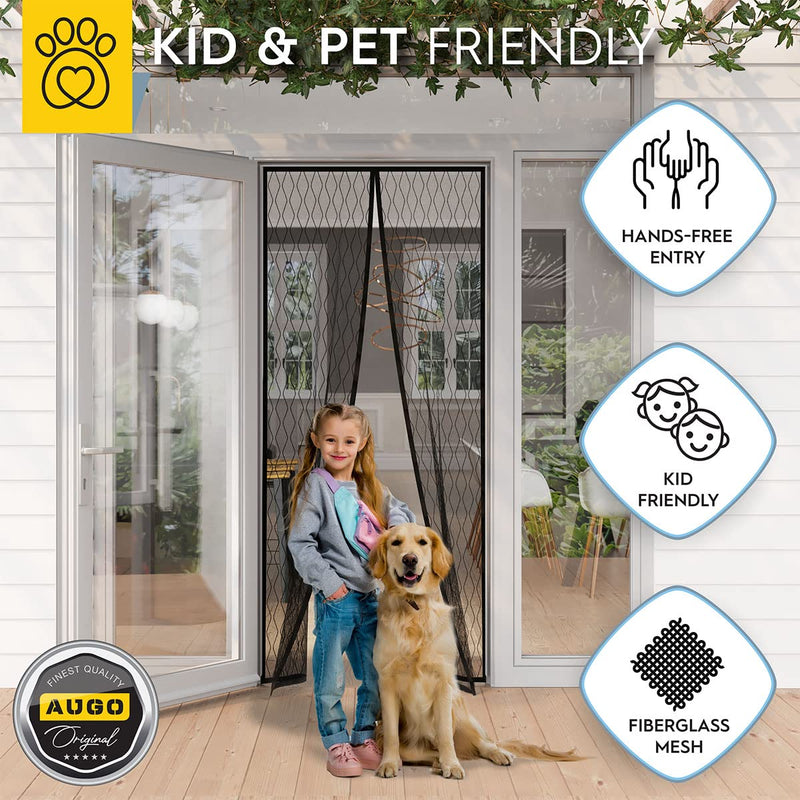 AUGO Magnetic Fiberglass Design Screen Door - Self Sealing, Heavy Duty, Hands Free Mesh Partition Keeps Bugs Out - Door Screen Magnetic Closure - Patent Pending Keep Open Feature - 38 Inch x 83 Inch Fiberglass Designed 38" x 83"