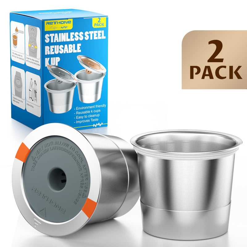 RETHONE Reusable K Cups Coffee Filter, Stainless Steel K Cup Reusable Coffee Pods Filters for Keurig 1.0 & 2.0 Coffee Makers BPA-Free Refillable Coffee Filters (2 Packs) 2 PACK