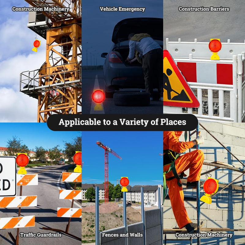 Solar Industrial Warning Lights,Wireless Waterproof Rechargeable Safety Barricade Warning Lights,Traffic Signal Flashing 2 Sided Visibility Amber LED for Road Construction and Vehicle Emergency Red