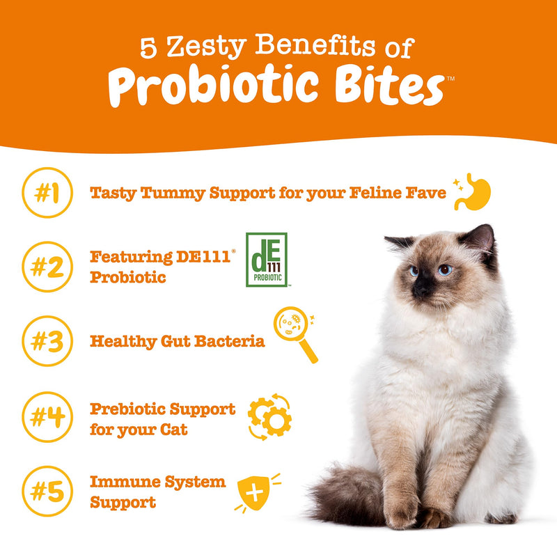 Zesty Paws Probiotic Bites for Cats - Gut Flora & Immune System Support - Cat Supplement with DE111 Bacillus subtilis - Pet Soft Chews with Probiotics & Prebiotics for Digestive Health - 60 Count Cat - Chicken