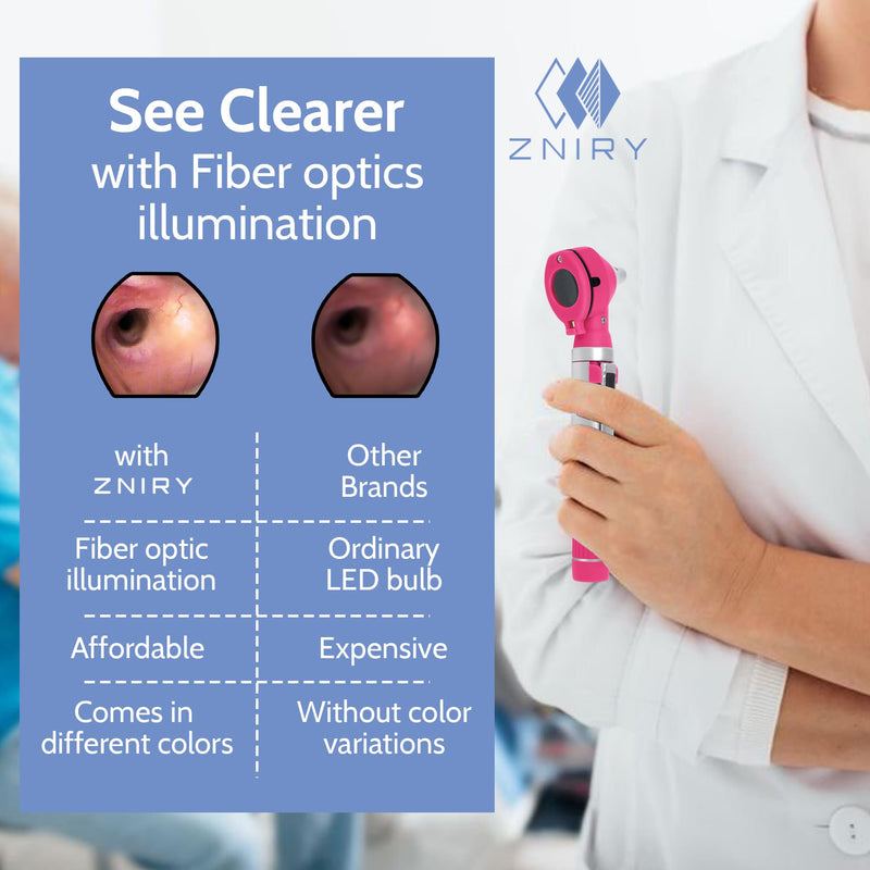 Fiber Optic Mini Otoscope - Ear Scope with Light, Ear Infection Detector (Pink Color) Reguler