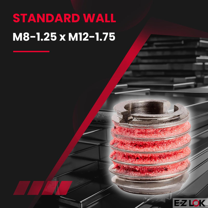 E-Z LOK - 453-8 E-Z Lok Externally Threaded Insert, 303 Stainless Steel, M8-1.25 Internal Threads, M12x1.75 External Threads, 12.50mm Length, Made in US (Pack of 5) Pack of 5 M8-1.25 IT, M12x1.75 ET, 12.50mm L