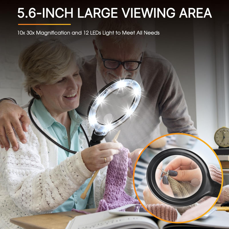 15X Hands Free Magnifying Glass with Light, 6 Light Modes, 1200mAh Rechargeable Neck LED Magnifier for Seniors & Low Vision, Needlepoint, Cross Stitch, Crafts, Reading, Sewing