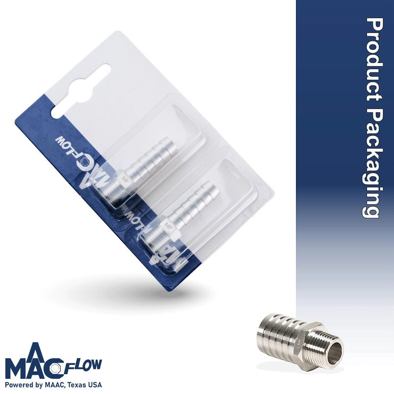 MAACFLOW Stainless Steel 1/8" Male NPT to 5/16" Hose ID Barb Barbed Hose Fitting Adaptor Connector (Pack of 2) 5/16" Barb x 1/8" Male NPT Pack of 2