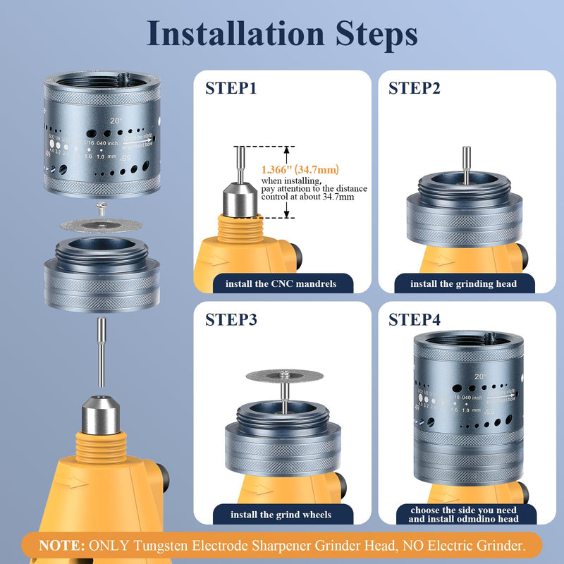 Tungsten Electrode Sharpener Grinder Head,Tungsten Sharpener for Tig Welding with 48 Holes,4 Angles 6 Size,3 CNC Mandrel,10 Double Diamond Wheels Suitable for Most Rotary tool