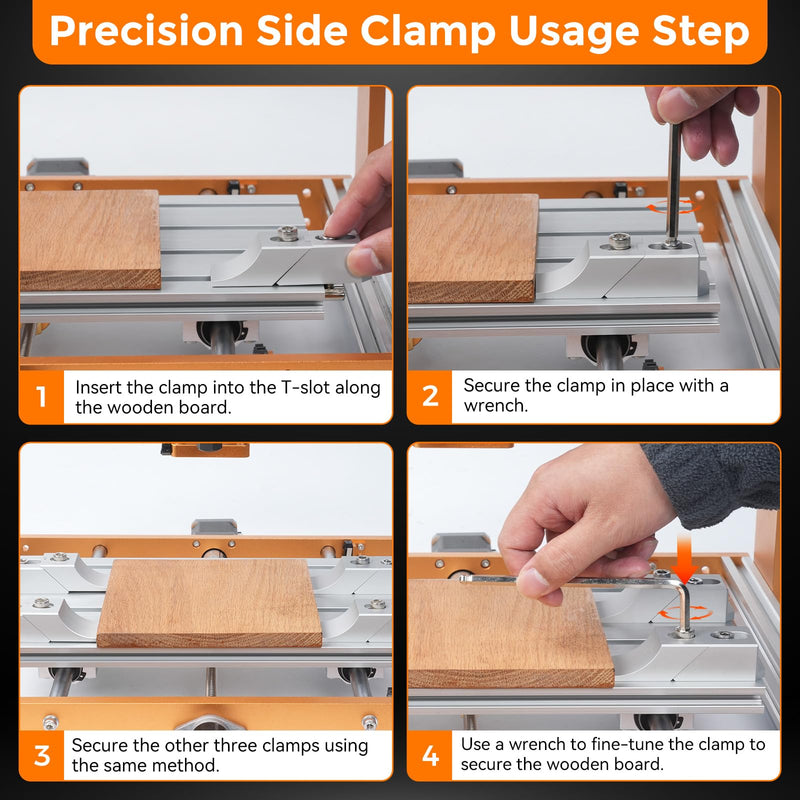 4 Pack Low Profile Side Clamps, Aluminum Side Clamp Vise for Milling and CNC Machines, High-Strength Alloy Up to 60kN, Compact 3.14" x 1.14" x 0.78" Design for Milling, Engraving, Grinding & Drilling