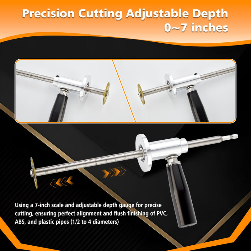 Internal/Inside PVC-ABS Pipe Cutter Tool for Drill,with Handle and 3 Diamond Grit Cutting Wheel,7-Inch Adjustable Cutting Depth,Pvc Pipe Inside Cutter Set with 1/4 Hex Shank Internal Plastic