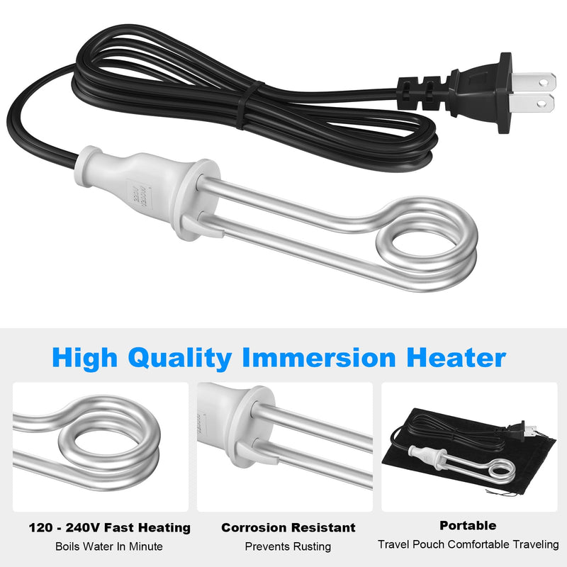 Immersion Water Heater 300W 120/240V Portable Immersion Water Heater Element, Instant Immersion Cup Mug Heater Fit Camping Traveling Coffee/Tea/Soup Electric Water Portable Reheater