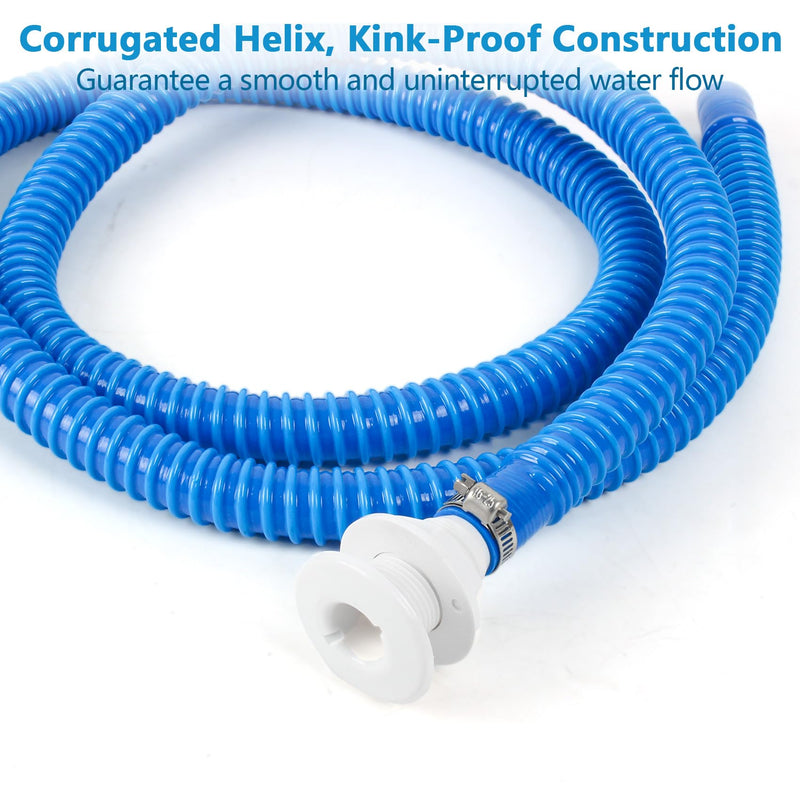 3/4 Inch Dia Marine Bilge Pump Hose,6 FT PVC Bilge Pump Hose, Bilge Pump Installation Kit with 3/4 Inch Thru Hull Fitting,Include Stainless Steel Clamps and U-Shaped Pipe Card (Blue) 3/4in - 6ft Blue Hose