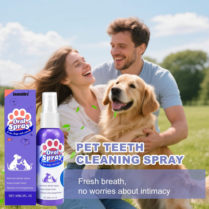 JoanofArc Pet Oral Spray, Teeth Cleaning Spray for Dogs and Cats, Pet Breath Freshener, Reduces Plaque Tartar Buildup, No Brushing, 30ml Each (2pcs)