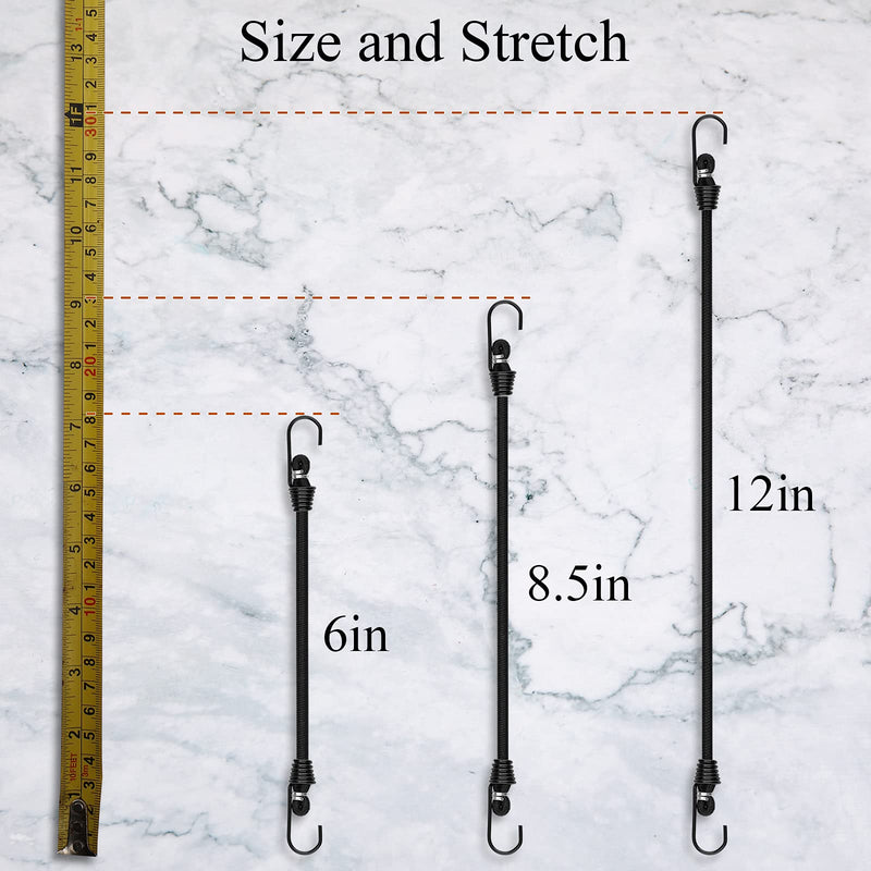 Small Bungee Cords with Hooks - 6 Inch Mini Black Bungee Cords, 10 Pcs