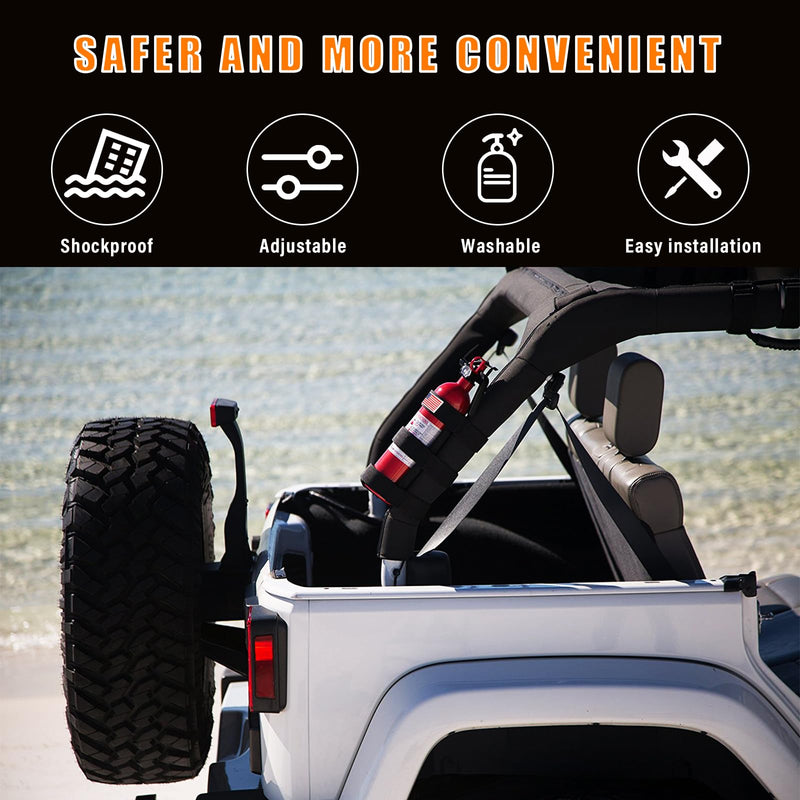 Ziciner Fire Extinguisher Holder 2.5-3LB Adjustable Roll Bar, American Flag Pattern Extinguishers Strap Bartact, Universal Car Accessories for Cars, SUVs, Trucks, and More (Black) Black