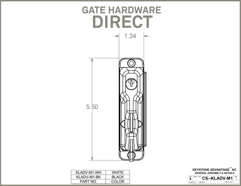 Keystone Black Zinc Diecast Metal Key-Lockable Latch | 1 Sided | Keyed Alike | KLADV-M1-BK-KA