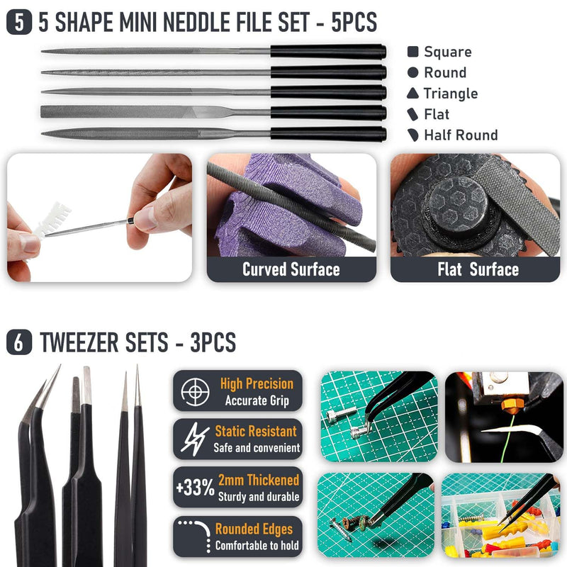 3D Printer Tools Kit Essential, 3D Printing Tools Kit, 3D Printer Accessories, Deburring Tool, Wire Cutter, Drill, Scraper for Remove, Smoothing, Finishing, Deburring, Craving, Drilling Tool Kit