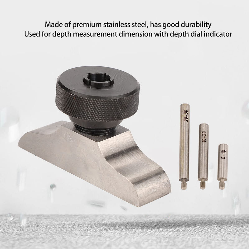Depth Dial Indicator Base Stainless Steel Depth Micrometer Stand Depth Gauge Holder with 3 Pcs Extension Rods(103x17mm/4.1x0.7in)