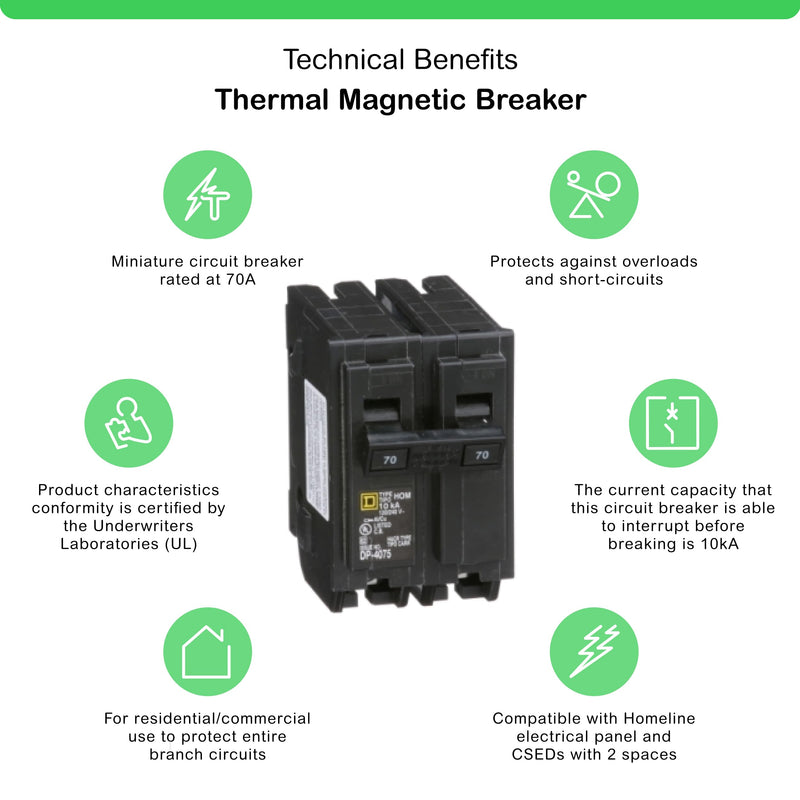 Square D by Schneider Electric HOM270CP Homeline Circuit Breaker 70 Amp Bulk2, Pack of 1, No Color